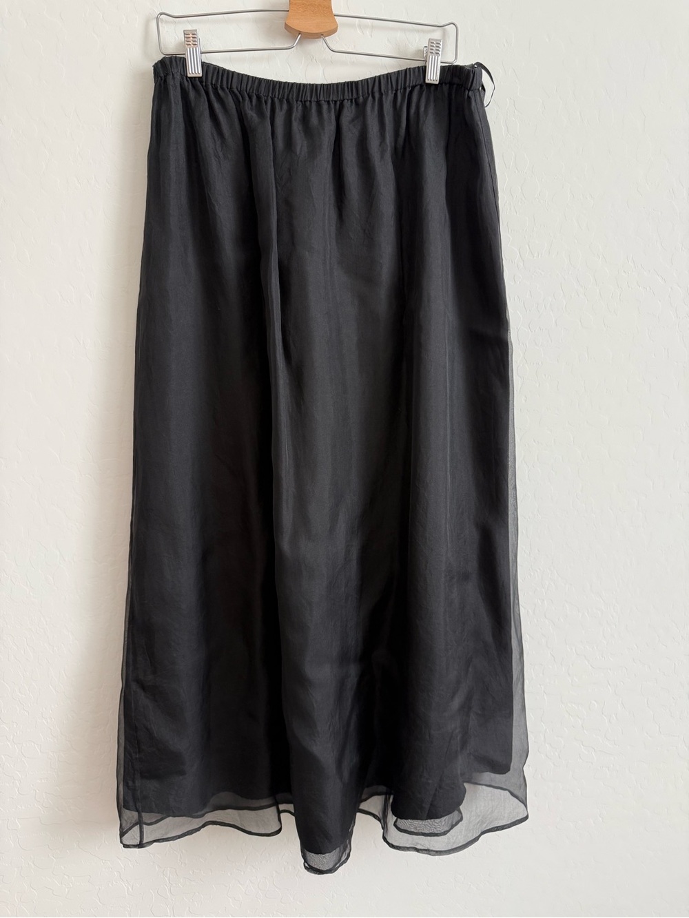 Eileen Fisher Silk Georgette Crepe Layered Skirt Black Size L Large Minimalist